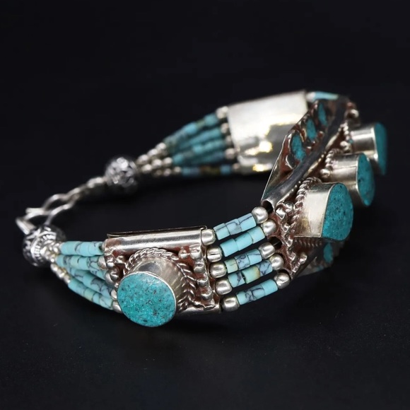 Tibetan silver gemstone ethnic bracelets - Picture 13 of 15